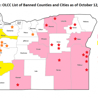 OLCC-reported cities and counties that have implemented bans or voter referrals for bans